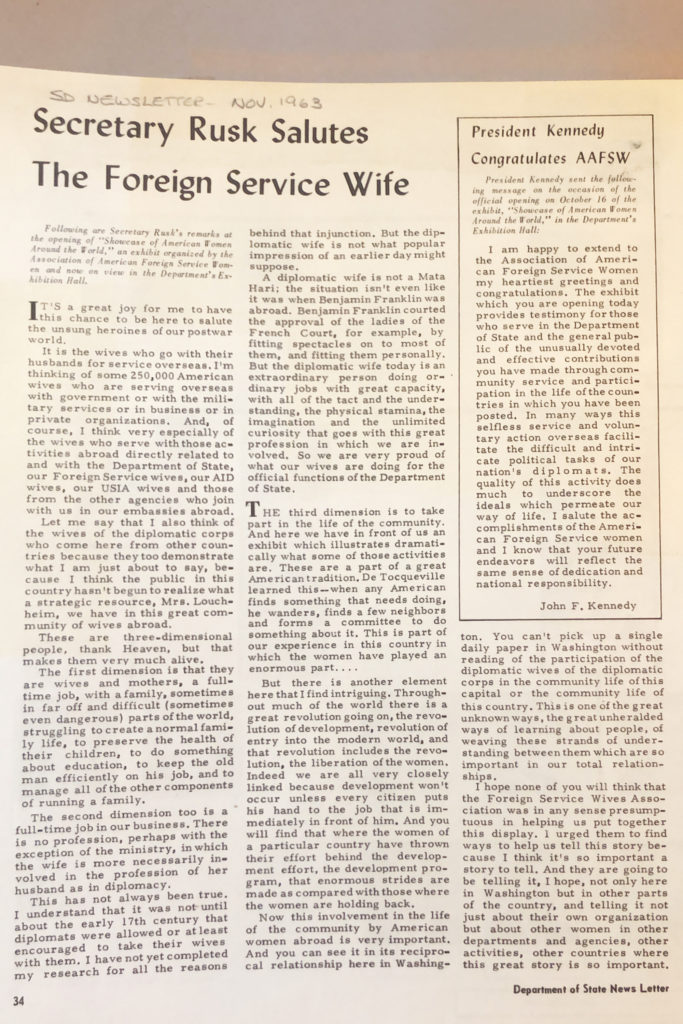 State Department newsletter article - November 1963